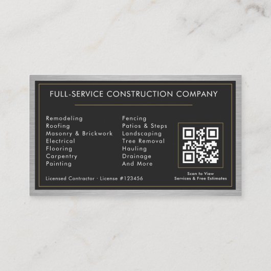 Steel Home Renovation Black QR Code Visitekaartje (Achterkant)