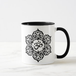 Steel Lotus Flower Om Design - zwart Mok