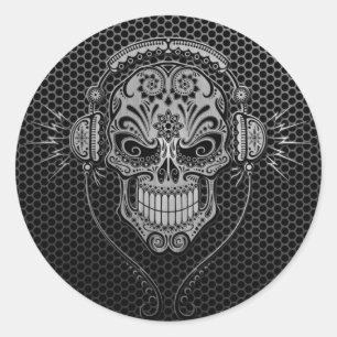 Steel Mesh DJ Sugar Skull Ronde Sticker