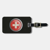 Steel Mesh Swiss Flag Disk Graphic Bagagelabel (Voorkant horizontaal)