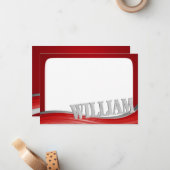 Steel Wave Red met de naam William Flat Note Notitiekaartje (Voorkant / Achterkant in situ)