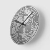 Steel Yin Yang Dragons Ronde Klok (Hoek)