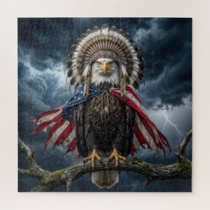 Steelaarend met Amerikaanse vlag cape en hoofdtooi Legpuzzel