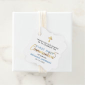 Steelblue en goud eerste heilige communie dank u bedankjes labels (In situ)