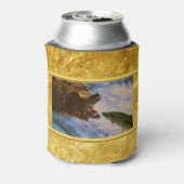 Steelhead zalm die in grizzly beren mond springt blikjeskoeler (Blikje Achterkant)