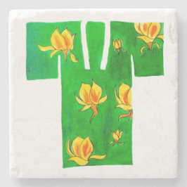 Steen onderzetter met groen en gouden nagajuban