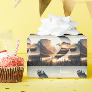 Steenarend die boven meer in bergvallei zweeft cadeaupapier
