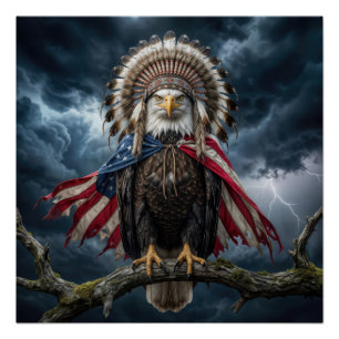 Steenarend met Amerikaanse vlag cape en hoofdtooi Perfect Poster