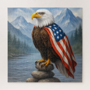 Steenarend met Amerikaanse vlag cape Legpuzzel