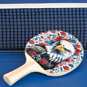 Steenarend Rood Wit en Blauwe Bloemmotief USA Tafeltennisbatje