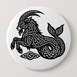 Steenbok — Betoverde Inkt Zodiac Geit‑Vis Ronde Button 4,0 Cm