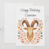 Steenbok Geit Zodiac Boho Floral Verjaardag Kaart (Voorkant / Achterkant)