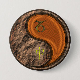 Steenbok & Houten Aap Ronde Button 7,6 Cm