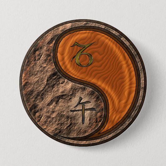 Steenbok & Houten Paard Ronde Button 7,6 Cm (Voorkant)