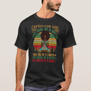 Steenbok meisje Voor yoga zwarte vrouwen verjaard T-shirt
