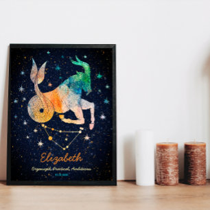 Steenbok sterrenbeeld Zodiac Waterverf Stelsel Poster