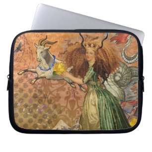 Steenbok Vrouw Collage Vintage Whimsiek Surrealist Laptop Sleeve