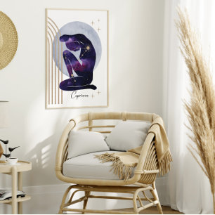 Steenbok Vrouwelijk Blauw Paarse Zodiac Design Poster