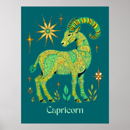 Steenbok Zodiac Sign in ingewikkelde patronen Poster (Voorkant)