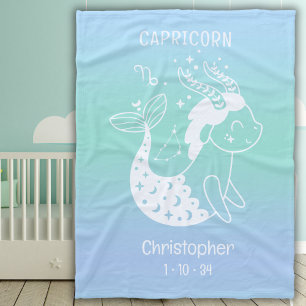 Steenbok Zodiac Sternaam Geboorte Datum Blauw Baby Fleece Deken