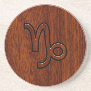 Steenbok Zodiac-symbool in houtnerf-stijl Zandsteen Onderzetter