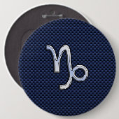 Steenbok Zodiac Symbool Navyblauw Koolstofvezel Ronde Button 6,0 Cm (Voorkant /achterkant)