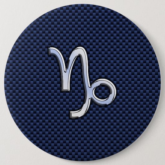 Steenbok Zodiac Symbool Navyblauw Koolstofvezel Ronde Button 6,0 Cm (Voorkant)