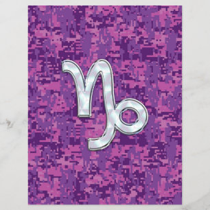 Steenbok Zodiac Symbool op Fuchsia Digitale Camo Flyer
