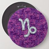 Steenbok Zodiac Symbool op Fuchsia Digitale Camo Ronde Button 6,0 Cm (Voorkant /achterkant)