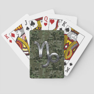 Steenbok Zodiac Teken op Bos Digital Camo Pokerkaarten