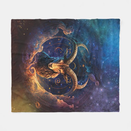 Steenbok Zodiac Teken Waterverf Ontwerp Fleece Deken (Voorkant (Horizontaal))