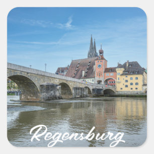 Steenbrug in Regensburg, Duitsland Vierkante Sticker