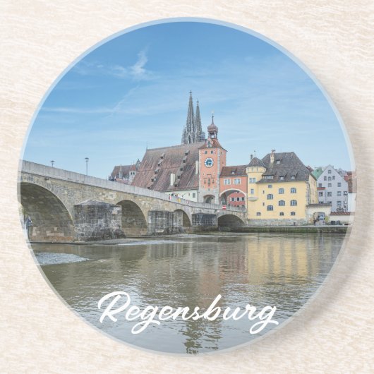 Steenbrug in Regensburg, Duitsland Zandsteen Onderzetter (Voorkant)
