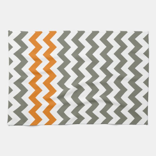 Steenkool en Oranje Chevron Stripes Theedoek (Horizontaal)