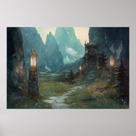 Steenpad dat door de heilige vallei naar de schrij poster