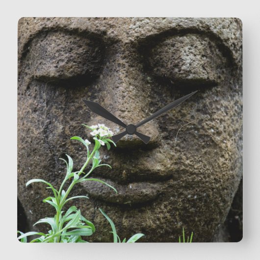 Steentuinbeeld met bloem vierkante klok (Voorkant)