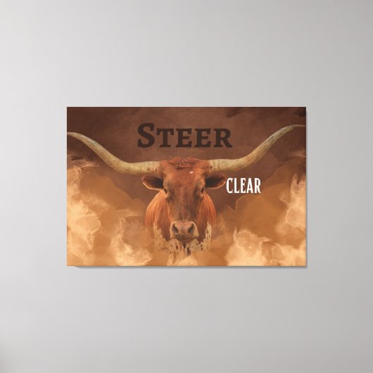'Steer Clear' Longhorn Stretched Canvas Print (Voorkant)