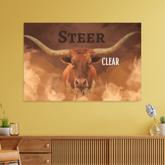 'Steer Clear' Longhorn Stretched Canvas Print (Insitu (Woonkamer))