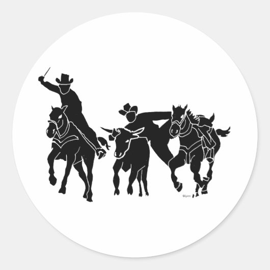 Steer Wrestling 1 Ronde Sticker (Voorkant)