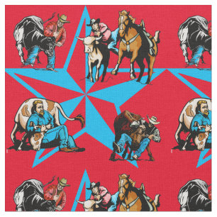 Steer Wrestling Cowboys Rodeo Western Fabric Stof