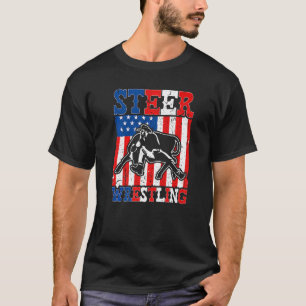 Steer Wrestling Patriottische Amerikaanse vlag Rod T-shirt