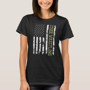 Steer Wrestling Patriottische Amerikaanse vlag Rod T-shirt