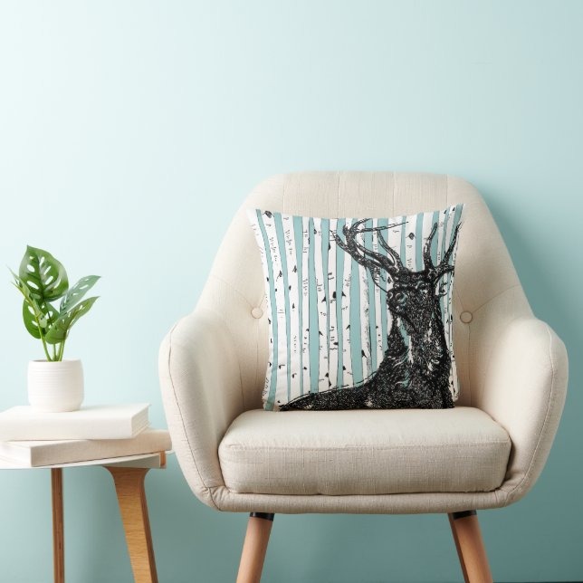 Steg Deer and Birch Tree Pillow Kussen (Stoel)