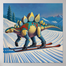 Stego-Slopes: Skiën Stegosaurus Wandkunst Poster