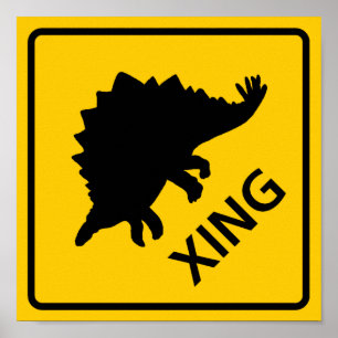 Stegosaur Crossing Highway Sign Dinosaur Poster