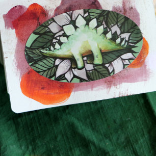 Stegosaur Dinosaur Flower Dinosaurs Ovale Sticker