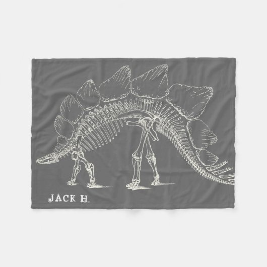 Stegosaurus aan de Max Dinosaur Botten grijs Fleece Deken (Voorkant (Horizontaal))