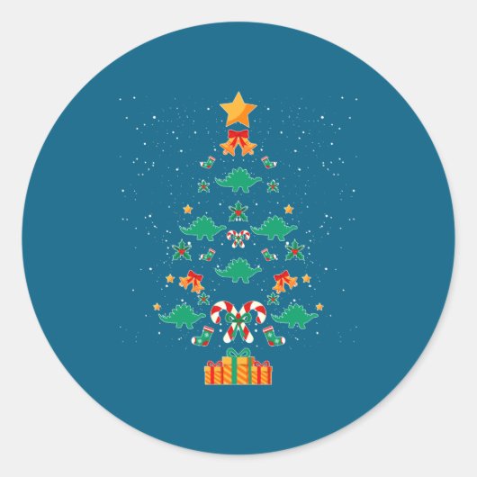 Stegosaurus Dinosaur Christmas Tree Xmas Long Slee Ronde Sticker (Voorkant)