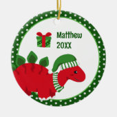 Stegosaurus Dinosaur Gepersonaliseerde Kinder Kers Keramisch Ornament (Voorkant)