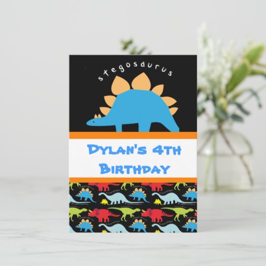 Stegosaurus Dinosaur Invitations de fête d'anniver (Debout devant)